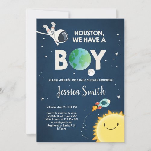 Space Baby Shower Invitation Boy Astronaut Rocket