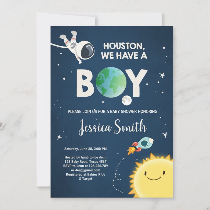 Space Baby Shower Invitation Boy Astronaut Rocket Zazzle Com