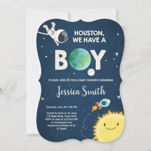 Space Baby Shower Invitation Boy Astronaut Rocket