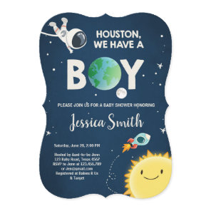 Space Baby Shower Invitation Boy Astronaut Rocket