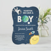 Space Baby Shower Invitation Boy Astronaut Rocket (Standing Front)