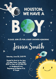 space baby shower invitation boy astronaut rocket