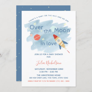 Space Baby Shower Over the Moon Invitation