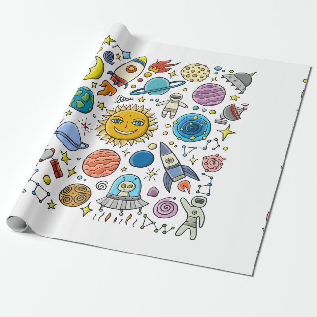 Space Background. Planets of the solar system. Roc Wrapping Paper (Unrolled)