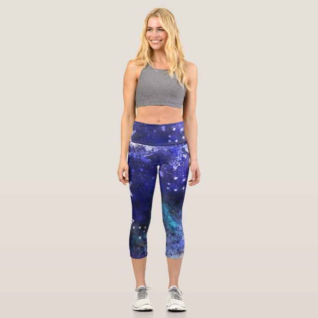 Space Background with Stars Capri Leggings (Front)