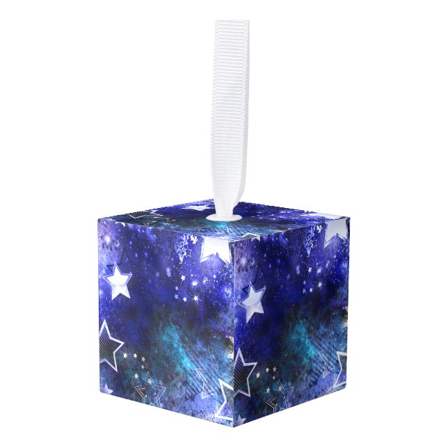 Space Background with Stars Cube Ornament (Front Angled)