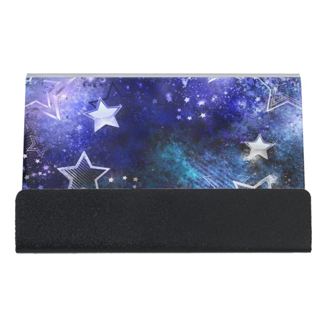 Space Background with Stars Desk Business Card Holder (Front)