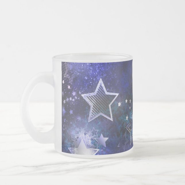 Space Background with Stars Frosted Glass Coffee Mug (Left)