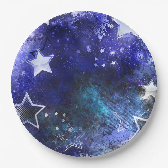 Space Background with Stars Paper Plates (Front)
