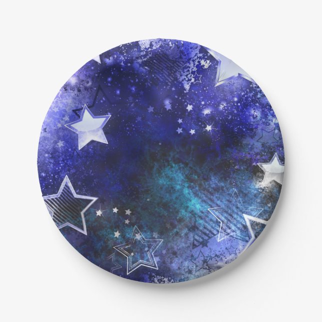 Space Background with Stars Paper Plates (Front)