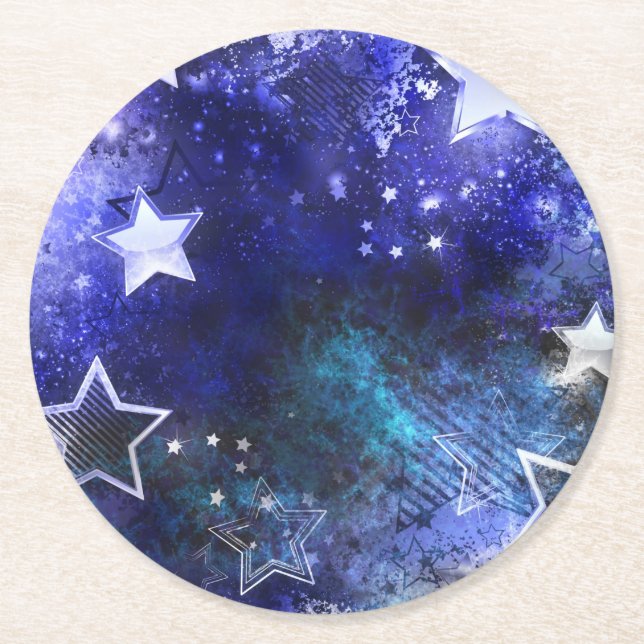 Space Background with Stars Round Paper Coaster (Front)
