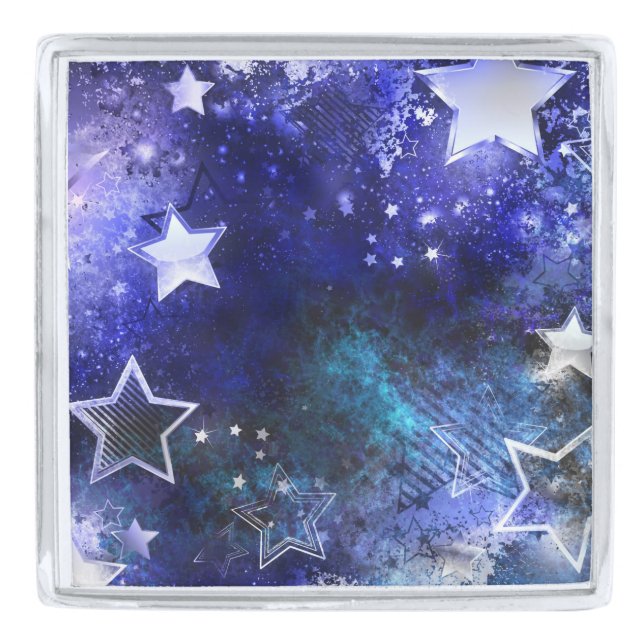 Space Background with Stars Silver Finish Lapel Pin (Front)