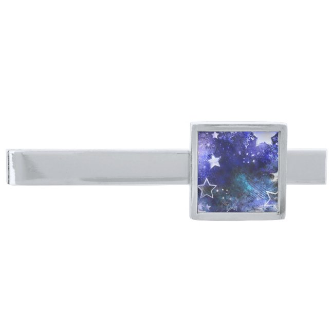Space Background with Stars Silver Finish Tie Bar (Front)
