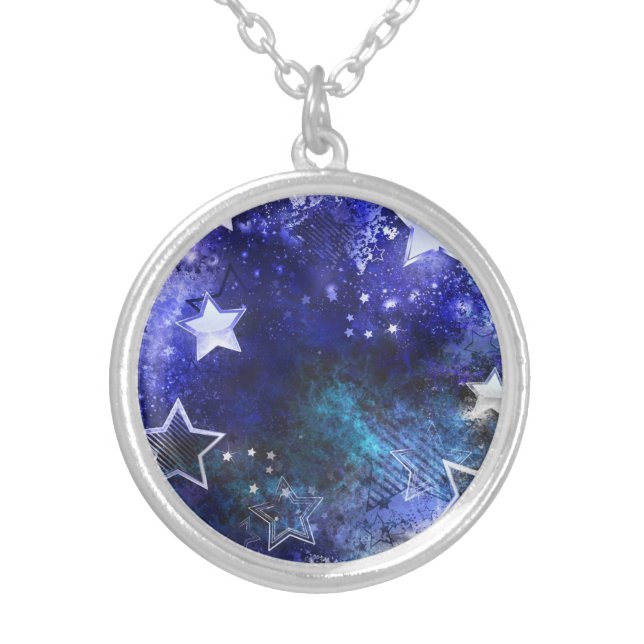 Space Background with Stars Silver Plated Necklace (Front)