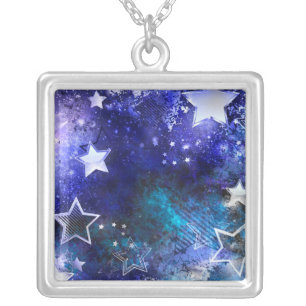 Space Background with Stars Silver Plated Necklace