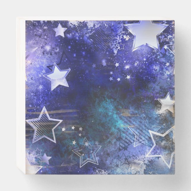 Space Background with Stars Wooden Box Sign (Front Horizontal)
