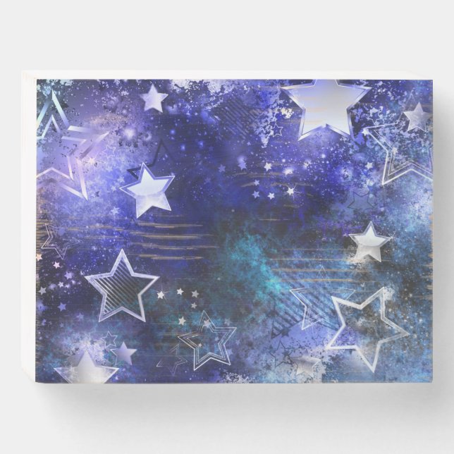 Space Background with Stars Wooden Box Sign (Front Horizontal)