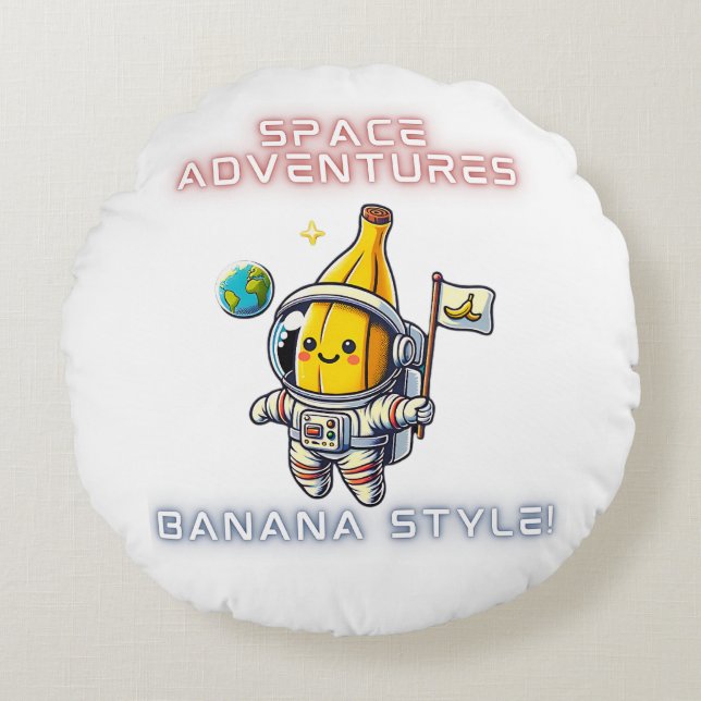 Space Banana Astronaut Adventures Round Pillow (Front)