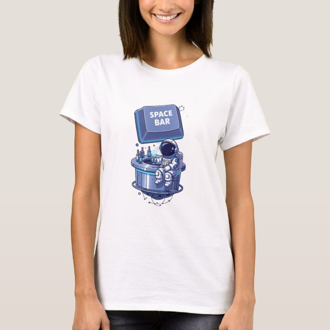 "Space Bar" Astronaut Cocktail Lounge Illustration T-Shirt (Front)