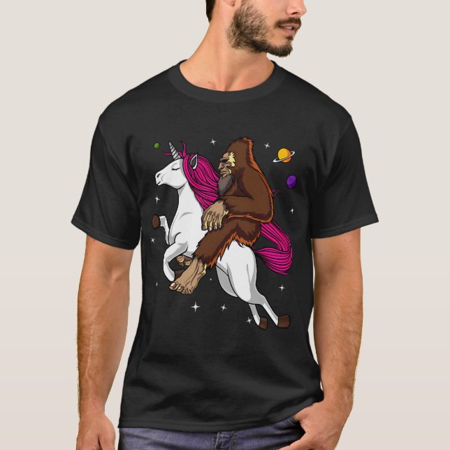 Space Bigfoot Riding Unicorn T-Shirt (Front)