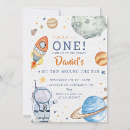 Space Birthday Astronaut 1st Trip Around The Sun Invitation