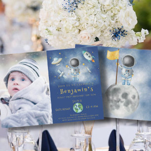 Space Birthday Astronaut Boy rocket stars Party In Invitation