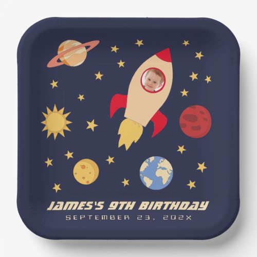Space Birthday Galaxy Planets Rocket Boy Photo  Paper Plates