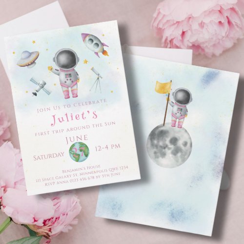 Space Birthday girl Astronaut rockets stars Party Invitation