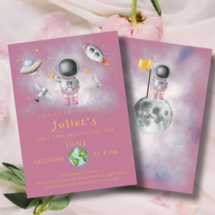 Space Birthday girl Astronaut rockets stars Party Invitation