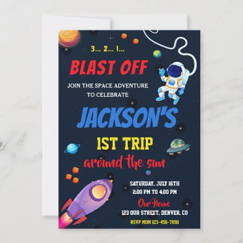 Space birthday invitation Blast off invitation boy