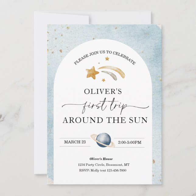 Space Birthday Invitation | First Trip Birthday (Front)