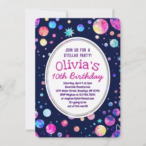 Space Birthday Invitation for Girl Stars Planets