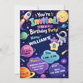Space Birthday Invitation for Kids | Personalized