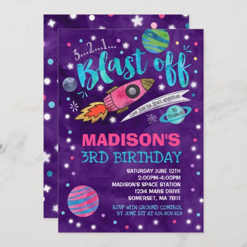 Space Birthday Invitation Outer Space Party