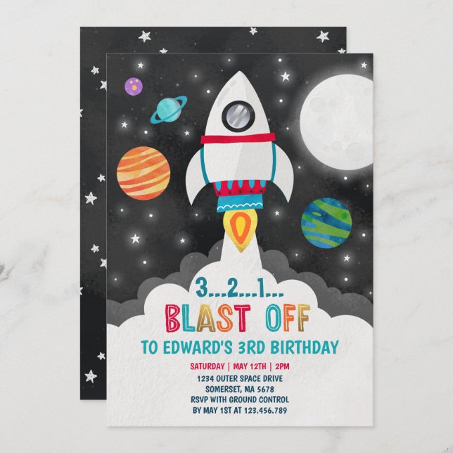 Space Birthday Invitation Outer Space Party (Front/Back)