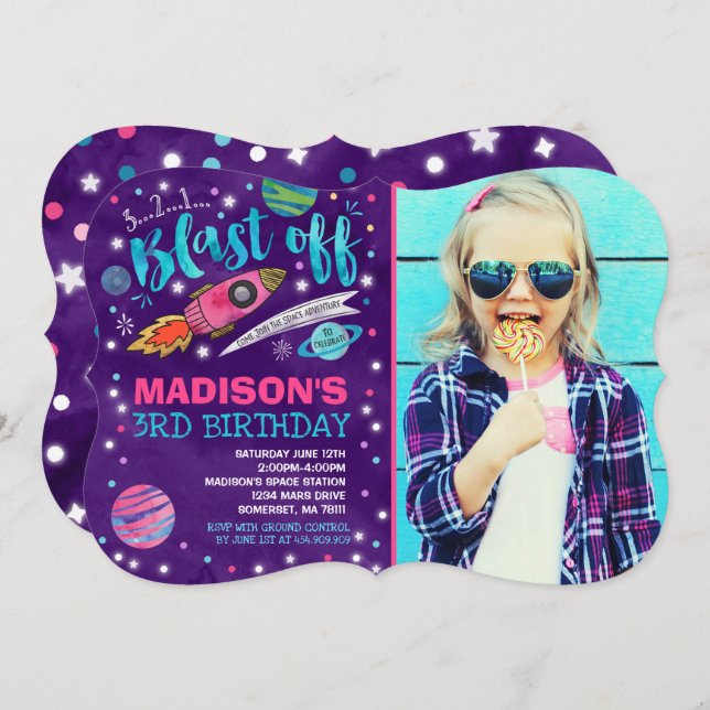 Space Birthday Invitation Outer Space Party (Front/Back)