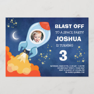 Space birthday invitation Rocket Ship Astronaut