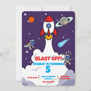 Space Birthday Invitation-Rocket Ship Party Invite