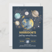 Space Birthday Moon Stars Planets Galaxy Boy Party Invitation (Front)