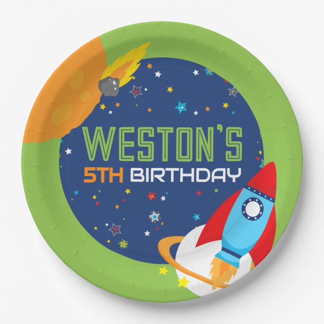 Space Birthday Out of This World Paper Plates (Front)