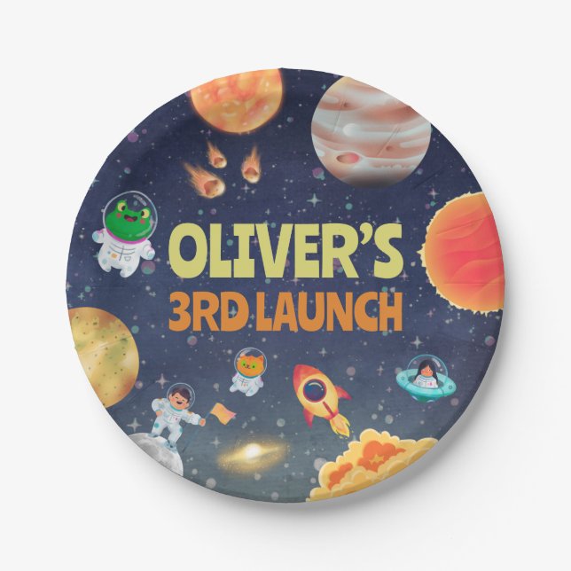 Space birthday paper plates (Front)