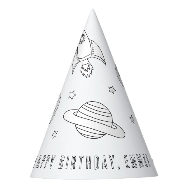 Space Birthday Party - Color Your Own Party Hat (Front)
