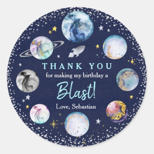 Space Birthday Party  First Trip Around The Sun Classic Round Sticker