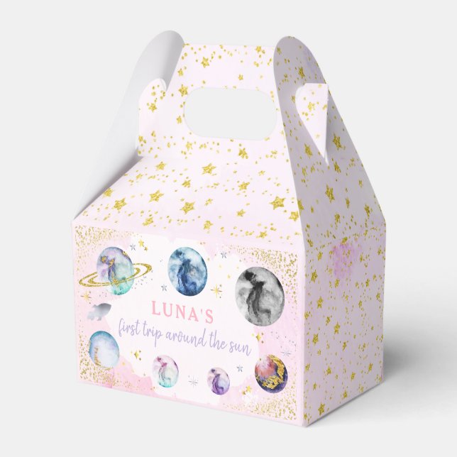 Space Birthday Party  First Trip Around The Sun Favor Boxes (Front Side)