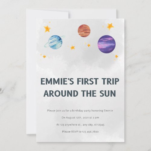 Space Birthday Party First Trip Around The Sun  In Invitation