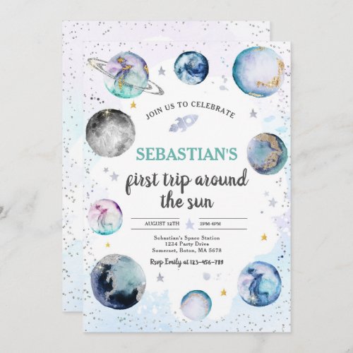 Space Birthday Party First Trip Around The Sun Invitation