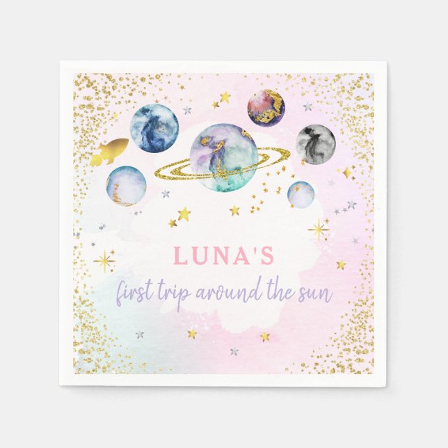 Space Birthday Party  First Trip Around The Sun Napkins (Front)