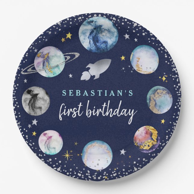 Space Birthday Party  First Trip Around The Sun Paper Plates (Front)