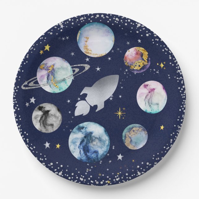 Space Birthday Party  First Trip Around The Sun Paper Plates (Front)
