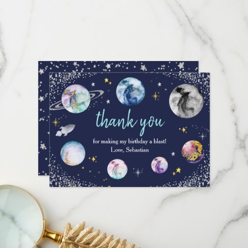 Space Birthday Party  First Trip Around The Sun Thank You Card